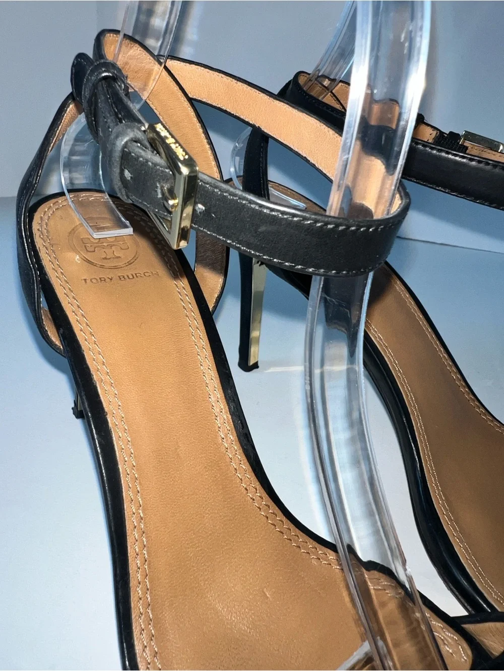 Tory Burch Elana black leather strappy heel sandal Sz 9